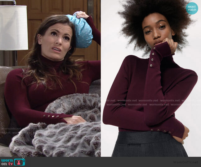 Zara Basic Turtleneck Sweater in Burgundy worn by Chelsea Lawson (Melissa Claire Egan) on The Young and the Restless