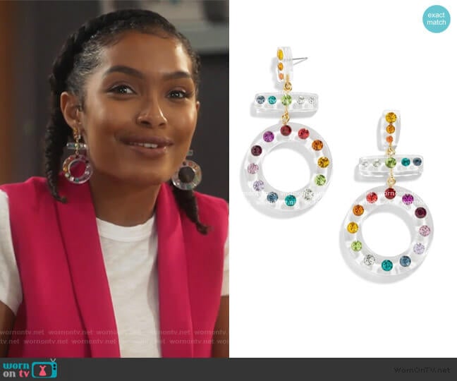 Baublebar Rainbow Drop Earrings worn by Zoey Johnson (Yara Shahidi) on Grown-ish