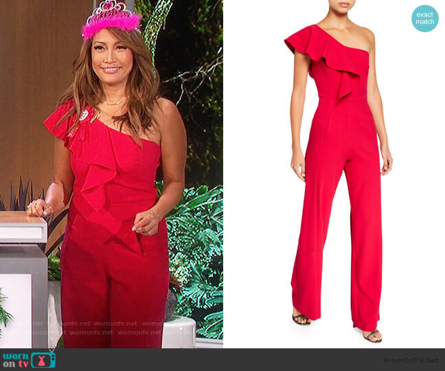 Black Halo Kallan One-Shoulder Wide-Leg Jumpsuit worn by Carrie Inaba on The Talk