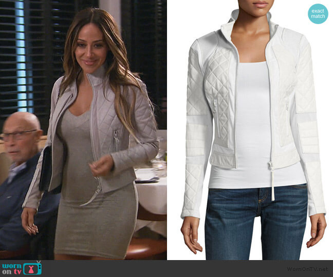 Blanc Noir Quilted Leather & Mesh Moto Jacket worn by Melissa Gorga on The Real Housewives of New Jersey