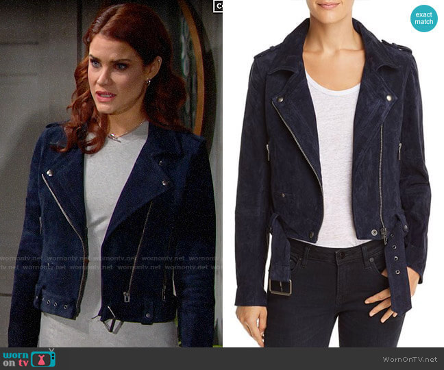 BlankNYC Suede Moto Jacket in Starry Night worn by Sally Spectra (Courtney Hope) on The Bold and the Beautiful