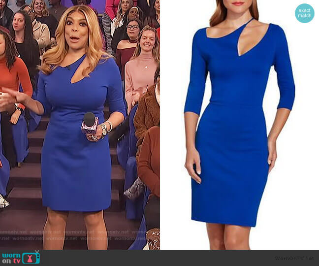 Boston Proper Ponte Asymmetric Cutout Sheath Dress worn by Wendy Williams on The Wendy Williams Show