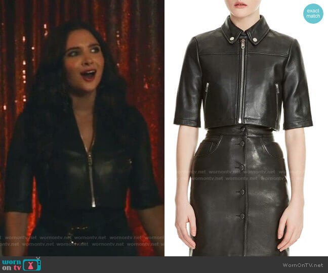 Maje Brittany Crop Leather Jacket worn by Jane Sloan (Katie Stevens) on The Bold Type