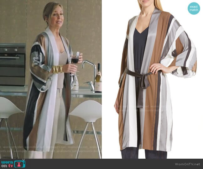Brunello Cucinelli Monili Trim Stripe Satin Robe worn by Jacqueline (Melora Hardin) on The Bold Type