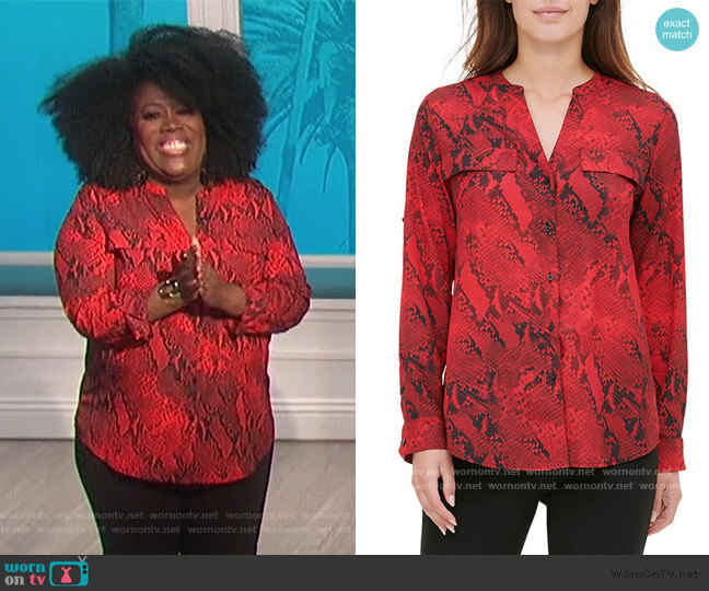 Calvin Klein Roll Sleeve Snake Print Top worn by Sheryl Underwood on The Talk