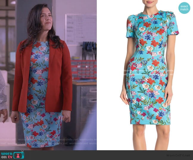 Calvin Klein Springy Floral Short Sleeve Sheath Dress worn by Shannon Ross (Nicole Power) on Kims Convenience