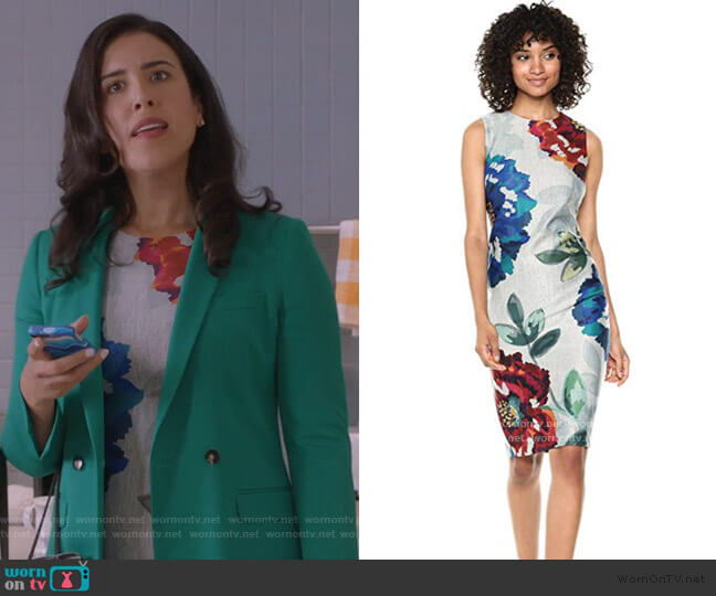 Calvin Klein Floral Midi Dress worn by Shannon Ross (Nicole Power) on Kims Convenience