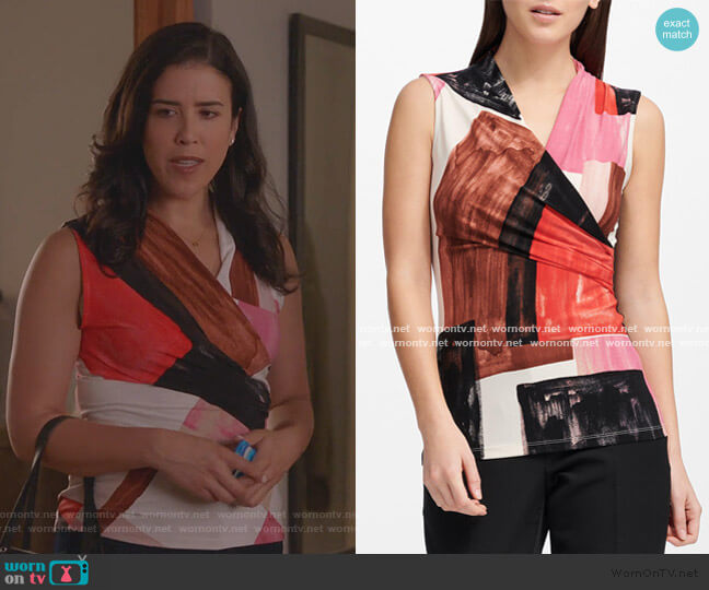 Calvin Klein Printed Sleeveless Wrap Top worn by Shannon Ross (Nicole Power) on Kims Convenience