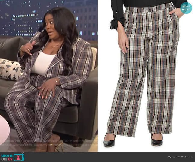 Apt. 9 Cara Santana Plaid High Rise Bootcut Pants worn by Nina Parker on E! News