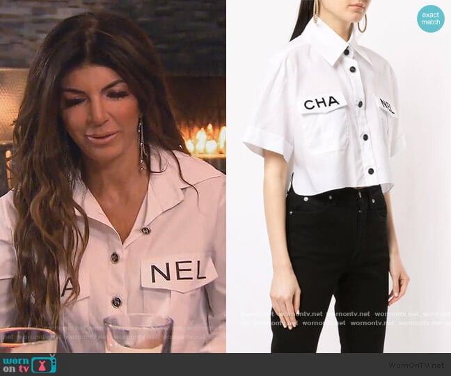 Chanel Cropped Logo Shirt worn by Teresa Giudice on The Real Housewives of New Jersey