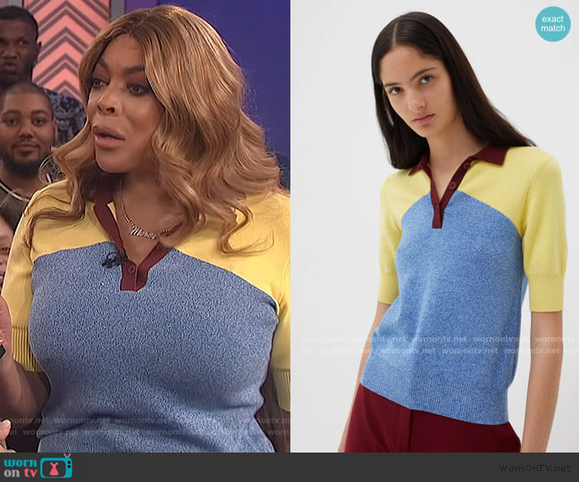 Chinti and Parker Sky-Blue Annilise Knitted Cotton Shirt worn by Wendy Williams on The Wendy Williams Show