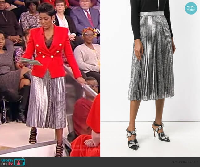 Christopher Kane Metallic Pleated Midi Skirt worn by Tamron Hall on Tamron Hall Show