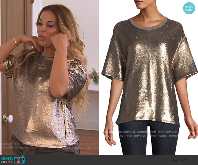 Cinq a Sept Lorena Crewneck Short-Sleeve Sequin Tee worn by Dolores Catania on The Real Housewives of New Jersey