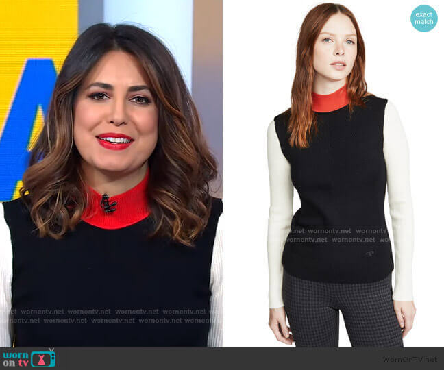 Tory Burch Colorblock Mockneck Sweater worn by Cecilia Vega on Good Morning America