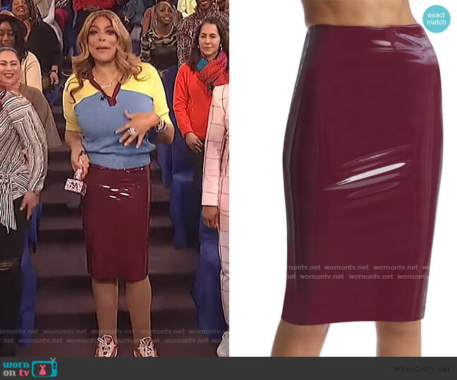 Commando Faux Patent Leather Midi Skirt worn by Wendy Williams on The Wendy Williams Show