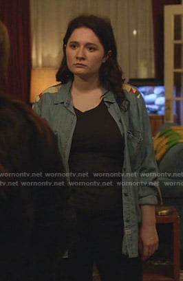 Debbie’s embroidered-shoulder chambray shirt on Shameless