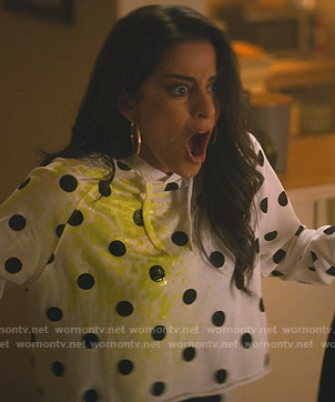 Delilah’s white polka dot raw hem hoodie on You