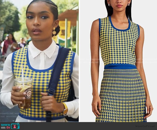 Derek Lam 10 Crosby Graphic-Gingham Jacquard Crop Top worn by Zoey Johnson (Yara Shahidi) on Grown-ish