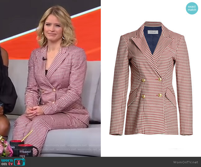 Derek Lam 10 Crosby Rodeo Gingham Double-Breasted Blazer worn by Sara Haines on Good Morning America