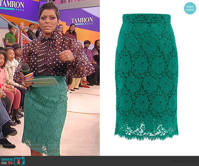 Dolce & Gabbana Floral cotton-blend guipure-lace skirt worn by Tamron Hall on Tamron Hall Show