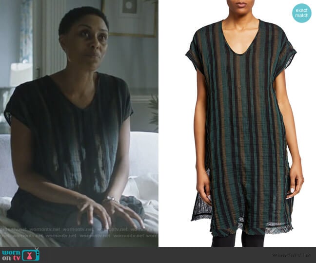 Eileen Fisher Striped Short-Sleeve Cotton Gauze Caftan worn by Lynn Stewart (Christine Adams) on Black Lightning