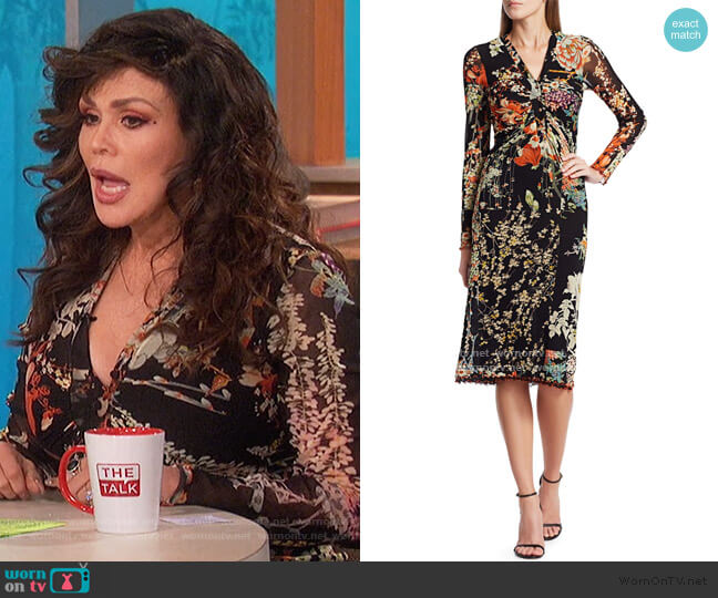 Etro Patchwork Floral Ruched Jersey Midi Dress worn by Marie Osmond on The Talk