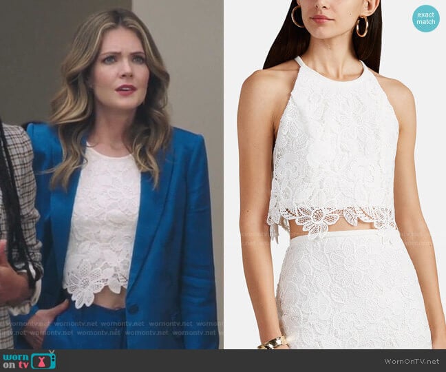 Manning Cartell Floral Lace Crop Top worn by Sutton (Meghann Fahy) on The Bold Type