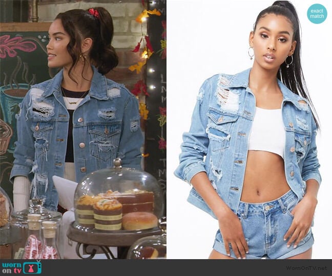 Forever 21 Distressed Denim Jacket worn by Alexa Mendoza (Paris Berelc) on Alexa & Katie