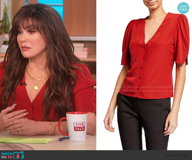 Frame Olivia V-Neck Button-Front Silk Top worn by Marie Osmond on The Talk