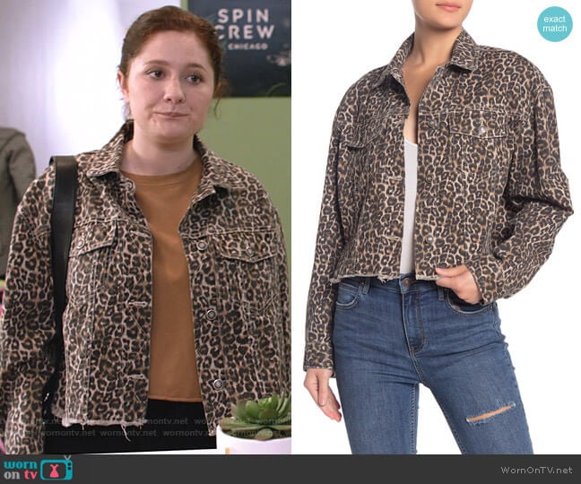 Free People Cheetah Print Crop Cutoff Denim Jacket worn by Debbie Gallagher (Emma Kenney) on Shameless