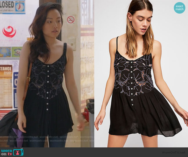 Free People Edith Cutwork Playsuit worn by Janet (Andrea Bang) on Kims Convenience