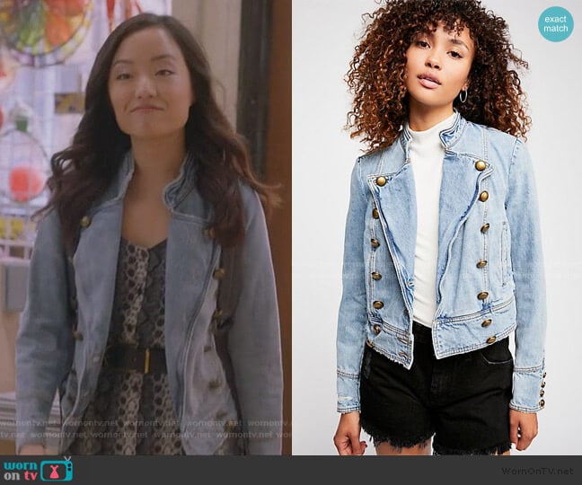 Free People Ferry Denim Jacket worn by Janet (Andrea Bang) on Kims Convenience