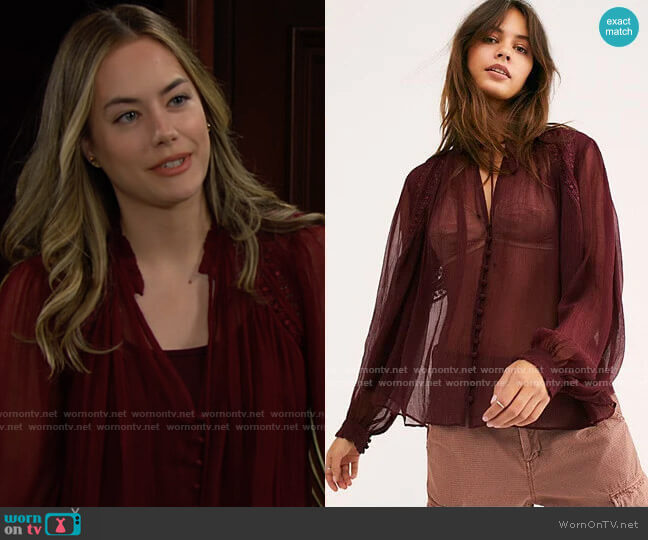 Free People Long Live Love Buttondown in Shiraz worn by Hope Logan (Annika Noelle) on The Bold and the Beautiful