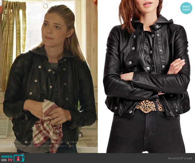 Free People New Dawn Hooded Faux Leather Jacket worn by Tami Tamietti (Kate Miner) on Shameless