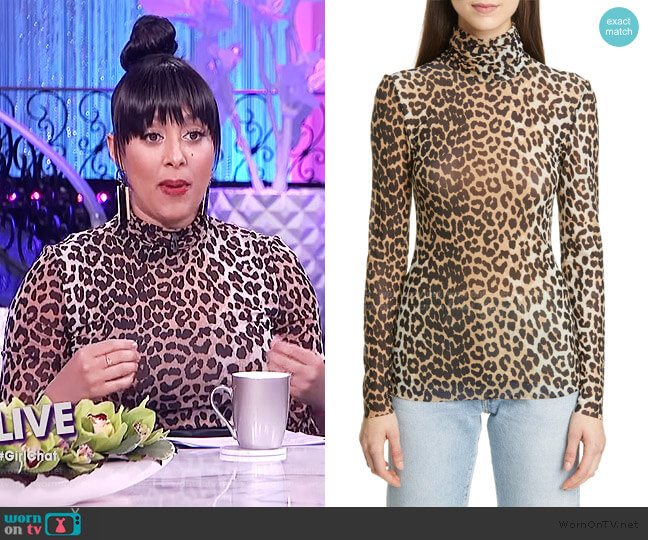 Ganni Leopard Print Mesh Turtleneck worn by Tamera Mowry on The Real