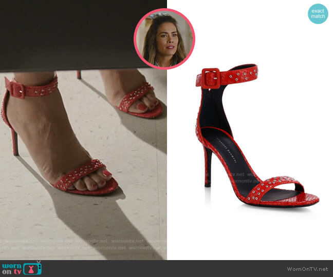 Giuseppe Zanotti Grommet Croc-Embossed Leather Sandals worn by Cristal Jennings (Daniella Alonso) on Dynasty