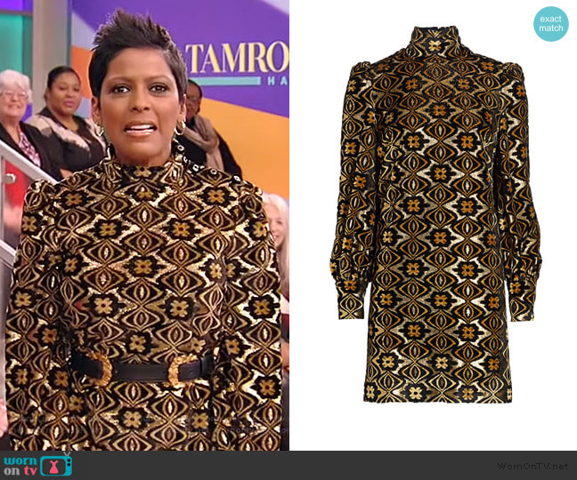 Gucci Lamé Jacquard Long-Sleeve Turtleneck Shift Cocktail Dress worn by Tamron Hall on Tamron Hall Show