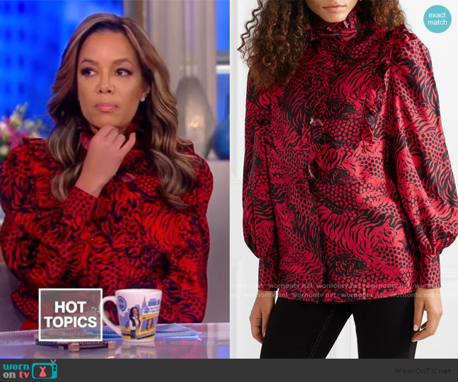 Gucci Ruffled printed silk-twill shirt worn by Sunny Hostin on The View