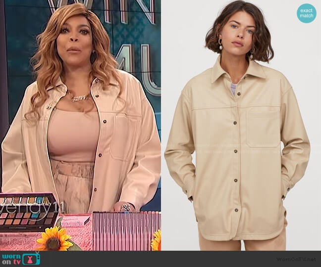 H&M Faux Leather Shirt Jacket worn by Wendy Williams on The Wendy Williams Show