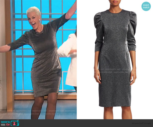 Halston Puff-Sleeve Metallic Knit Dress