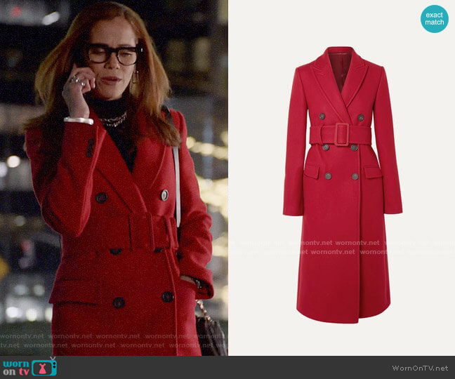 Helmut Lang Double-breasted wool-blend coat worn by Amanda Doherty (Victoria Cartagena) on Almost Family