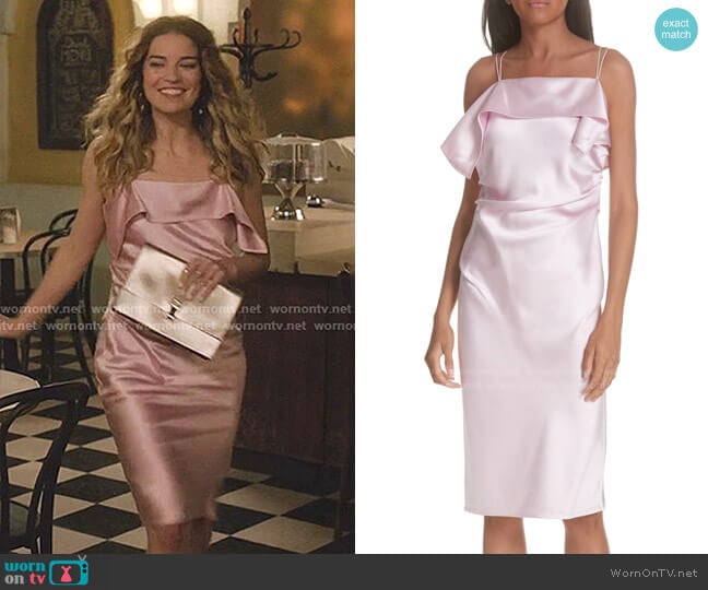 Helmut Lang Drape Front Satin Dress worn by Alexis Rose (Annie Murphy) on Schitts Creek