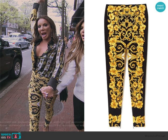 Versace Hibiscus Print Leggings worn by Danielle Staub on The Real Housewives of New Jersey