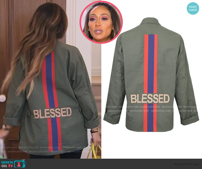 Hipchik Blessed Army Jacket in Green worn by Melissa Gorga on The Real Housewives of New Jersey