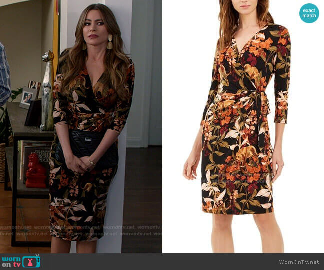 INC International Concepts Printed Faux Wrap Dress in Hank Leopard worn by  Gloria Pritchett (Sofia Vergara) on Modern Family
