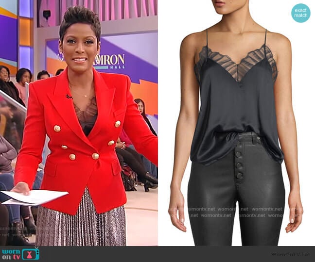 IRO Berwyn Silk Cami with Lace Trim worn by Tamron Hall on Tamron Hall Show