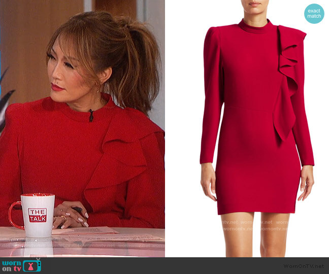 IRO Deteo Long-Sleeve Ruffle Mini Dress worn by Carrie Inaba on The Talk