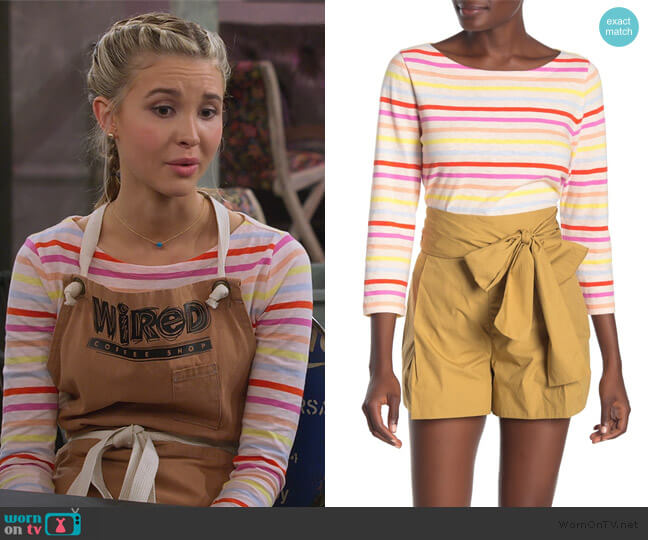 J. Crew Multi-Striped Boat Neck 3/4 Sleeve Top worn by Katie Cooper (Isabel May) on Alexa & Katie