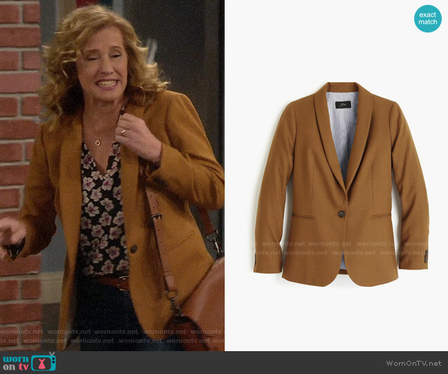 J. Crew Parke Blazer in Hthr Camel worn by Vanessa Baxter (Nancy Travis) on Last Man Standing