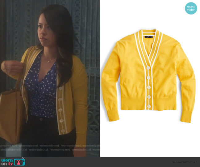 J. Crew Tipped Cotton Blend V-Neck Cardigan worn by Mariana Foster (Cierra Ramirez) on Good Trouble
